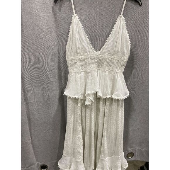 Rococo Sand Embroidered Ruffle Trim Midi Dress - Off White M - Picture 3 of 5